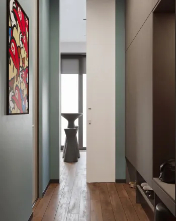 Интерьер с полом и стены одного цвета, проходной и проемом  смотреть на Basicdecor