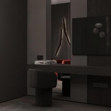 Интерьер прихожей с телевизором на стене и нишей для телевизора  смотреть на Basicdecor
