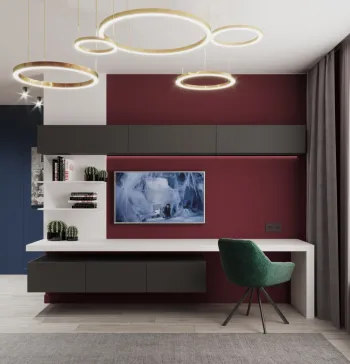Интерьер гостиной c рабочим местом в современном стиле смотреть на Basicdecor