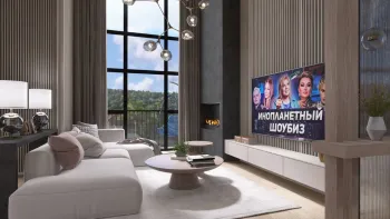 Интерьер гостиной с телевизором на стене  смотреть на Basicdecor