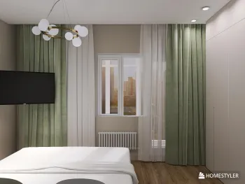 Интерьер спальни с зонированием шторами  смотреть на Basicdecor