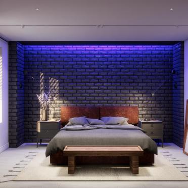 Интерьер спальни с нишей с подсветкой и с подсветкой  смотреть на Basicdecor