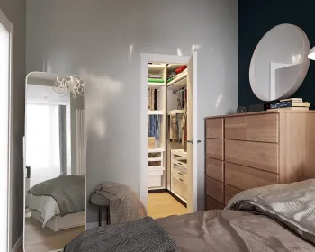 Интерьер спальни с шкафом у кровати в современном стиле смотреть на Basicdecor