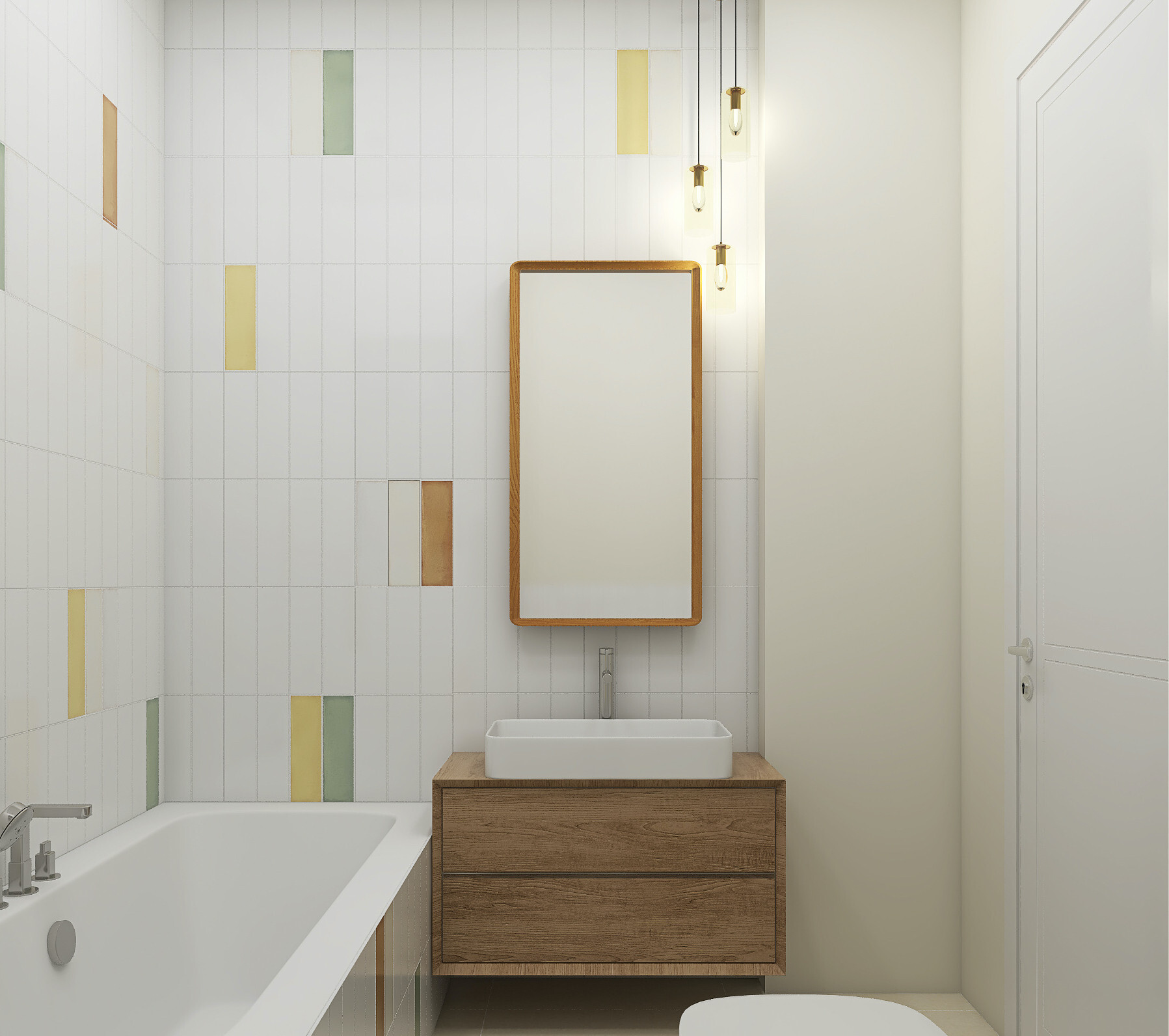 Интерьер ванной с подсветкой светодиодной в скандинавском стиле