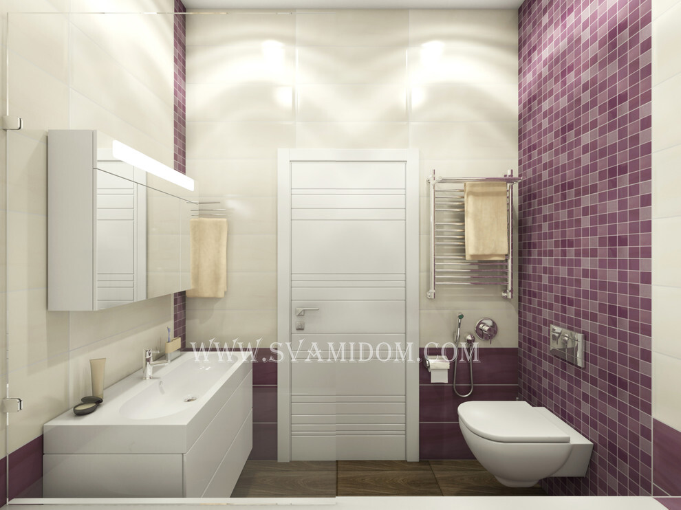Интерьер ванной cовмещенным санузлом в современном стиле и в стиле кантри