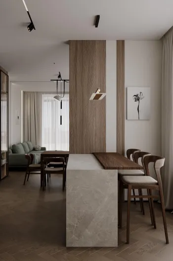 Интерьер столовой cветильниками над столом  смотреть на Basicdecor