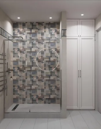 Интерьер ванной с душевой из плитки и проходной  смотреть на Basicdecor