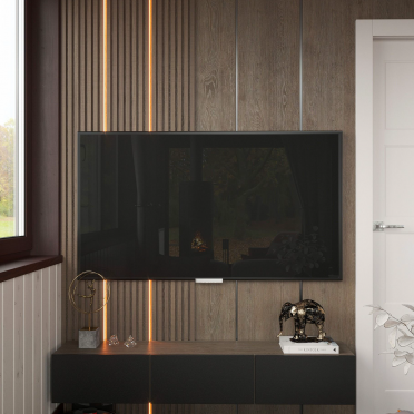 Интерьер с телевизором на рейках и телевизором на стене  смотреть на Basicdecor