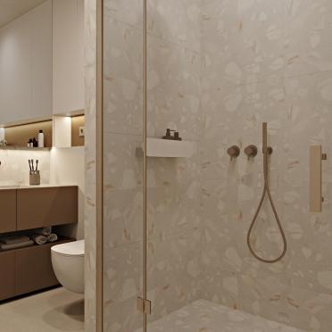 Интерьер ванной с душевой из плитки  смотреть на Basicdecor