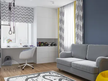 Интерьер детской c рабочим местом и жалюзи  смотреть на Basicdecor