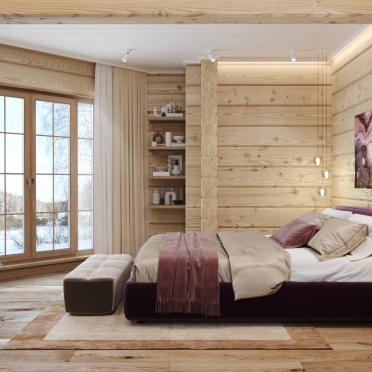Интерьер спальни с в деревянном доме  смотреть на Basicdecor