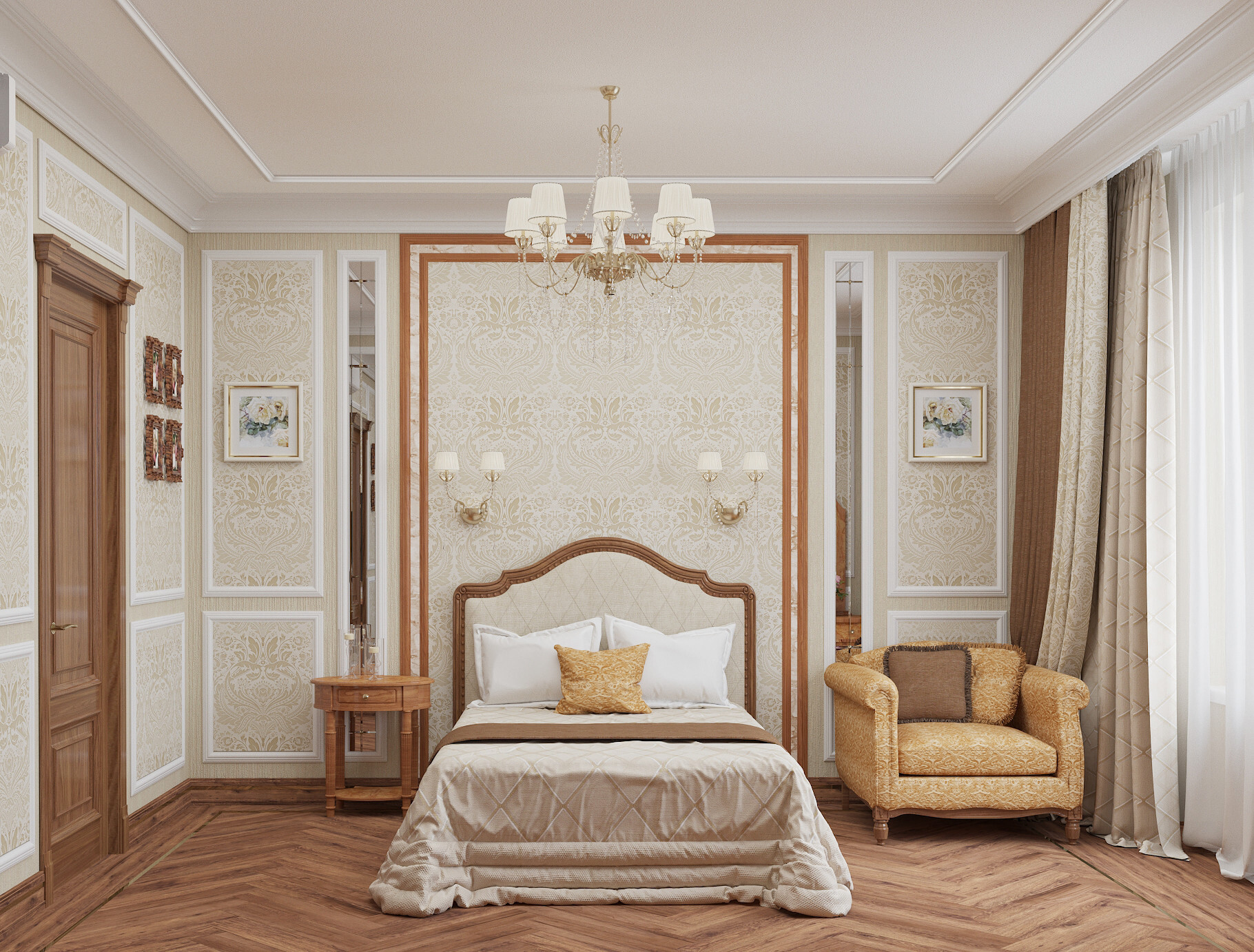 Интерьер спальни в классическом стиле и в стиле кантри