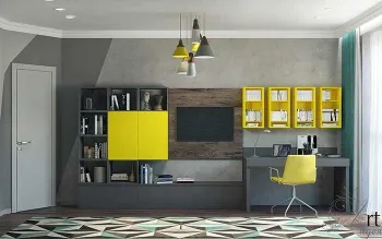 Интерьер гостиной c рабочим местом в модернизме смотреть на Basicdecor