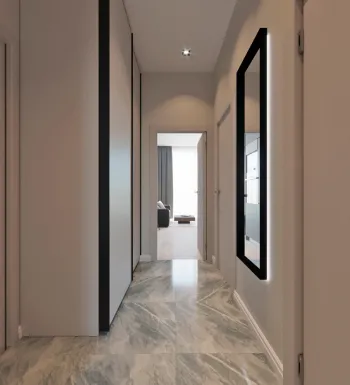 Интерьер с зеркалом на двери в современном стиле смотреть на Basicdecor