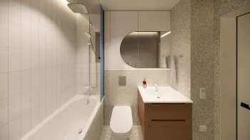 Интерьер ванной cовмещенным санузлом  смотреть на Basicdecor