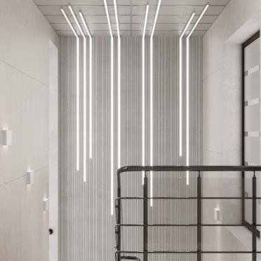 Интерьер коридора cветовыми линиями в современном стиле смотреть на Basicdecor