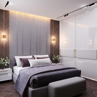 Интерьер спальни cветильниками над кроватью и с подсветкой  смотреть на Basicdecor