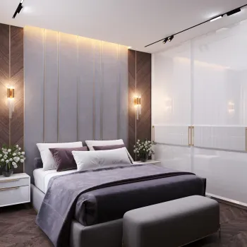 Интерьер спальни cветильниками над кроватью и с подсветкой  смотреть на Basicdecor