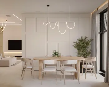 Интерьер столовой cветильниками над столом  смотреть на Basicdecor