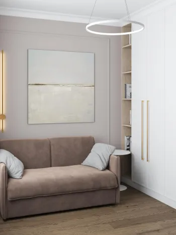 Интерьер спальни с аркой и светильниками над кроватью  смотреть на Basicdecor