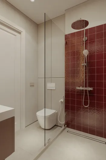 Интерьер ванной с душевой из плитки  смотреть на Basicdecor