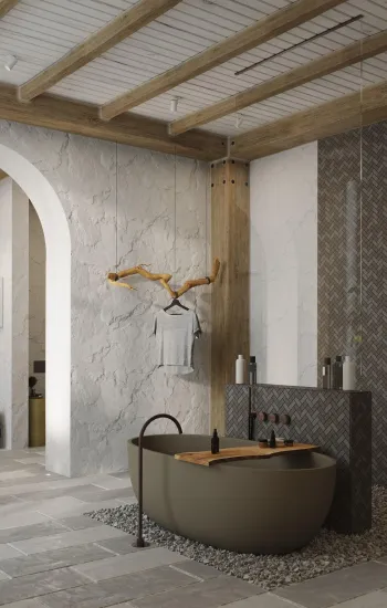 Интерьер ванной с душевой из плитки  смотреть на Basicdecor