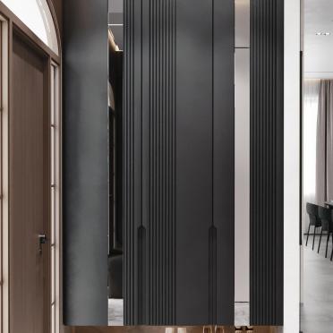 Интерьер с зеркалом на двери и дверными жалюзи  смотреть на Basicdecor