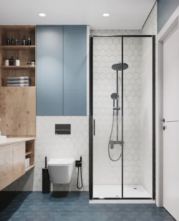 Интерьер ванной с душевой из плитки и без окна  смотреть на Basicdecor