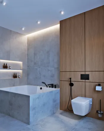 Интерьер ванной с нишей с подсветкой и с подсветкой  смотреть на Basicdecor