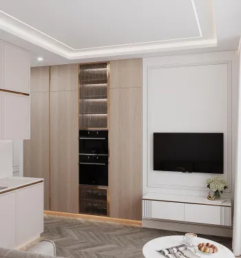 Интерьер гостиной с нишей с подсветкой и с подсветкой  смотреть на Basicdecor