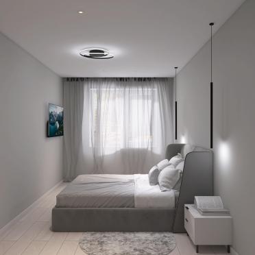 Интерьер спальни cветильниками над кроватью и с подсветкой  смотреть на Basicdecor