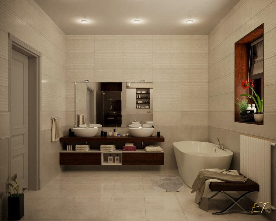 Интерьер ванной с подсветкой настенной, подсветкой светодиодной и с подсветкой