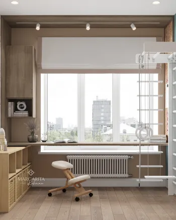 Интерьер детской и кухни с окном и с игровой зоной  смотреть на Basicdecor