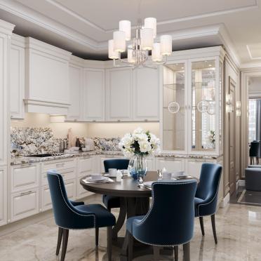 Интерьер кухни cветильниками над столом  смотреть на Basicdecor