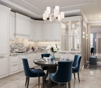 Интерьер кухни cветильниками над столом  смотреть на Basicdecor