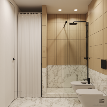 Интерьер ванной с душевой из плитки  смотреть на Basicdecor