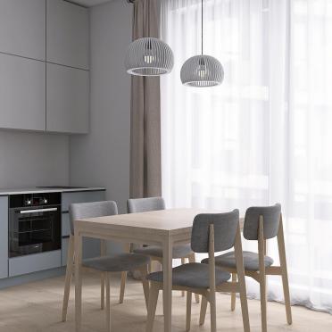 Интерьер кухни cветильниками над столом  смотреть на Basicdecor