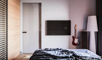 Интерьер спальни с телевизором на стене  смотреть на Basicdecor