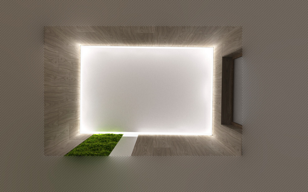 Интерьер с рейками с подсветкой, подсветкой настенной, подсветкой светодиодной и с подсветкой в современном стиле