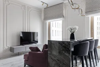 Интерьер гостиной с жалюзи и дверными жалюзи  смотреть на Basicdecor