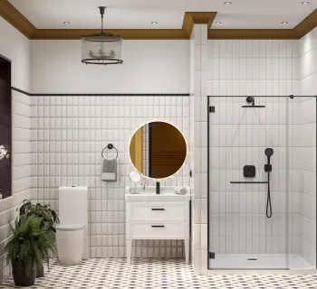 Интерьер ванной с душевой из плитки  смотреть на Basicdecor