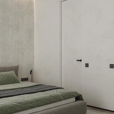 Интерьер спальни с зеркалом на двери  смотреть на Basicdecor