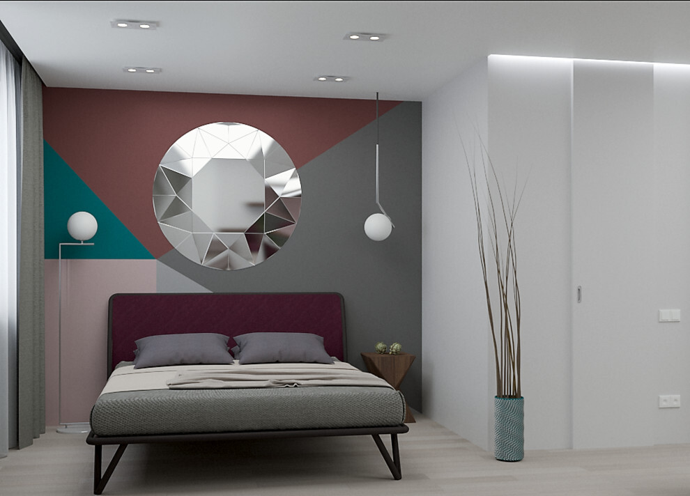 Интерьер спальни с подсветкой настенной в современном стиле