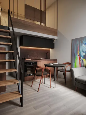 Интерьер кухни c антресолью  смотреть на Basicdecor