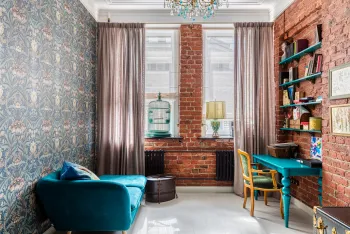 Интерьер гостиной c рабочим местом в ретро смотреть на Basicdecor