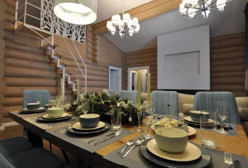 Интерьер гостиной cветильниками над столом  смотреть на Basicdecor