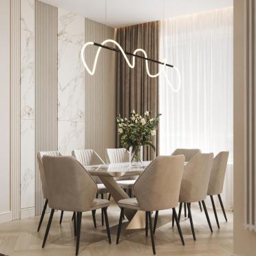 Интерьер столовой cветильниками над столом  смотреть на Basicdecor