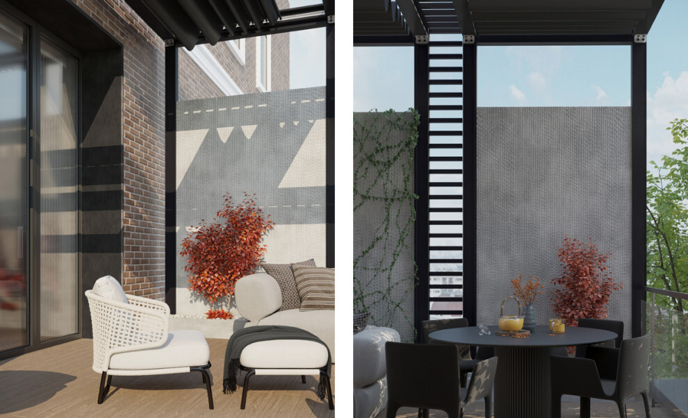 Интерьер балкона с вертикальными жалюзи в современном стиле