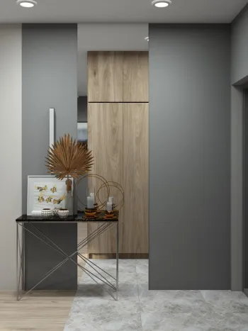 Интерьер прихожей с ресепшном и зеркалом на двери  смотреть на Basicdecor