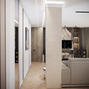 Интерьер гостиной с нишей и проходной  смотреть на Basicdecor